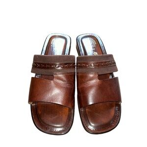 Romano Gina Square Toe Square Heel Leather Sandals Size 8 90s